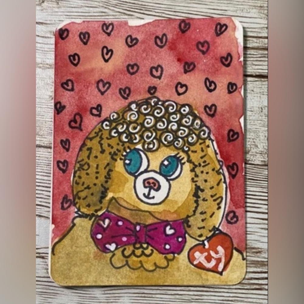 ACEO Original Art Card PUPPY TY Hand Drawn Mini 2.5 x 3.5" Original Card ATC